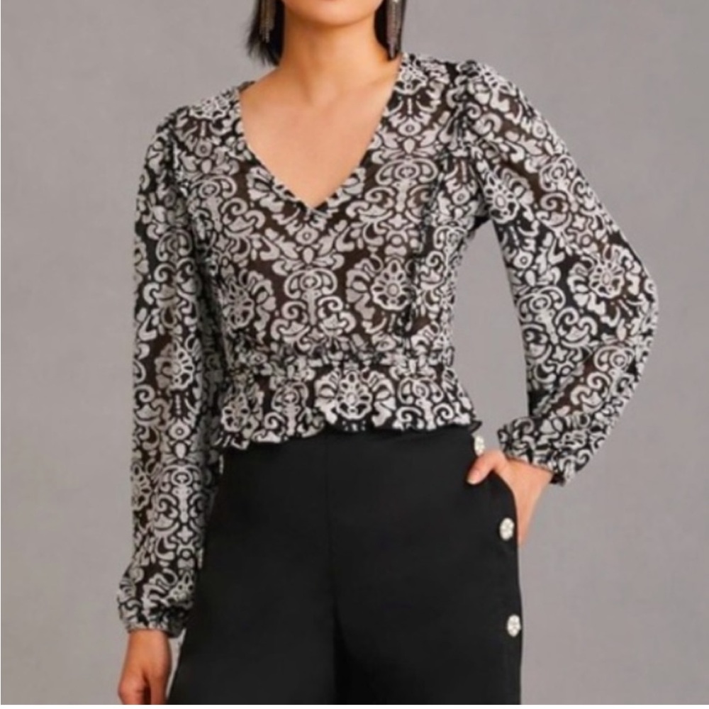 Anthropologie Monochrome Knit Pattern Top